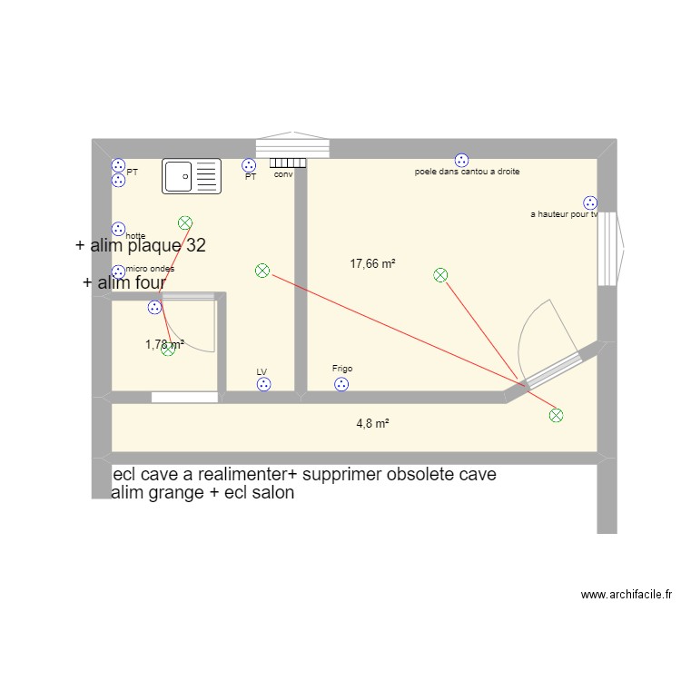 delort cuisine. Plan de 3 pièces et 24 m2