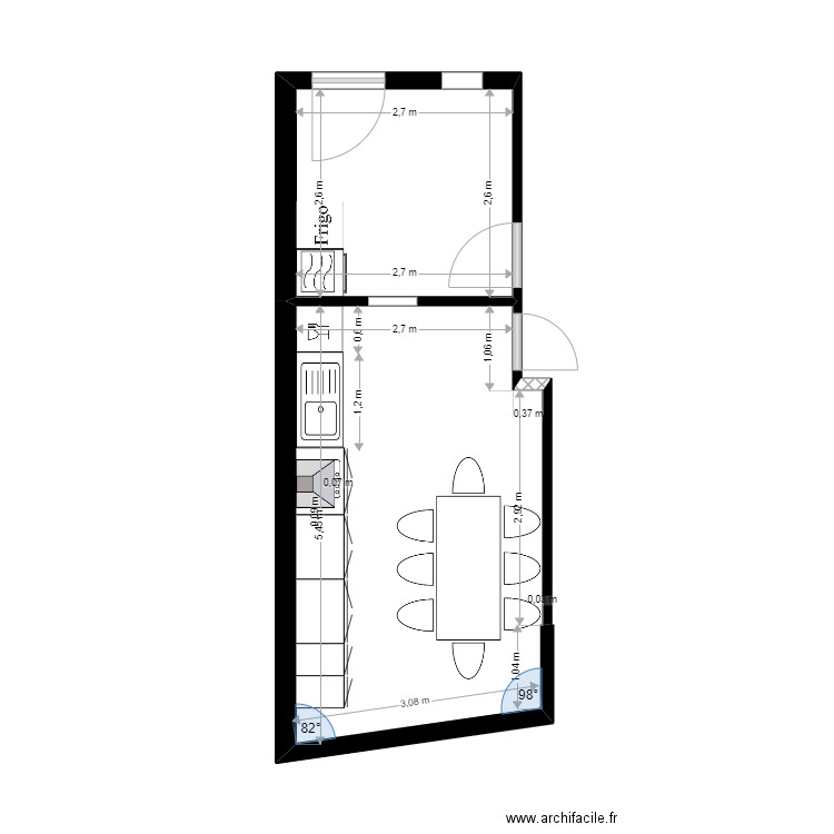 seg2. Plan de 2 pièces et 23 m2