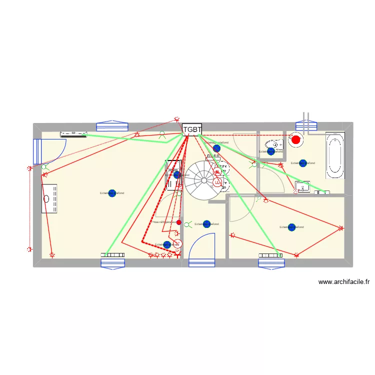 maison bleue cuisine electricit&eacute;. Plan de 