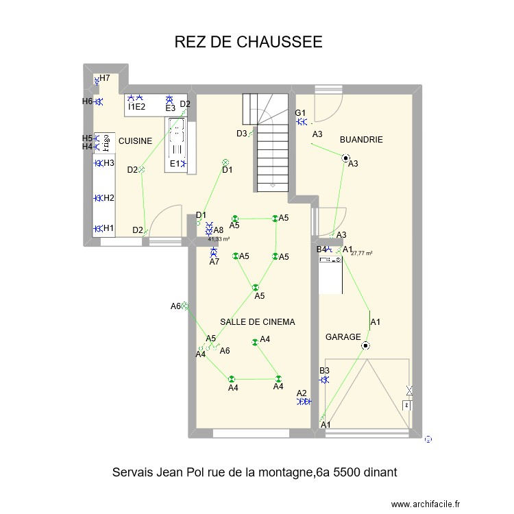 REZ DE CHAUSSEE JP. Plan de 2 pièces et 69 m2