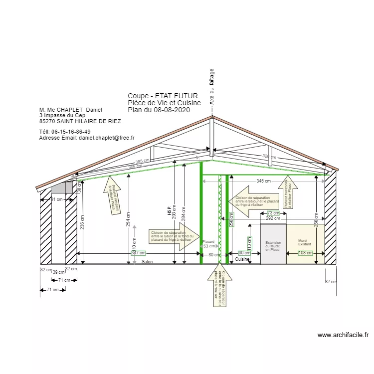 Vue en Coupe nouvelle cuisine. Plan de 