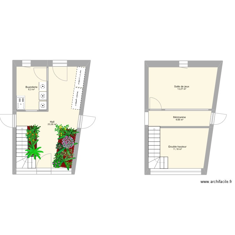 hall 1. Plan de 5 pièces et 59 m2