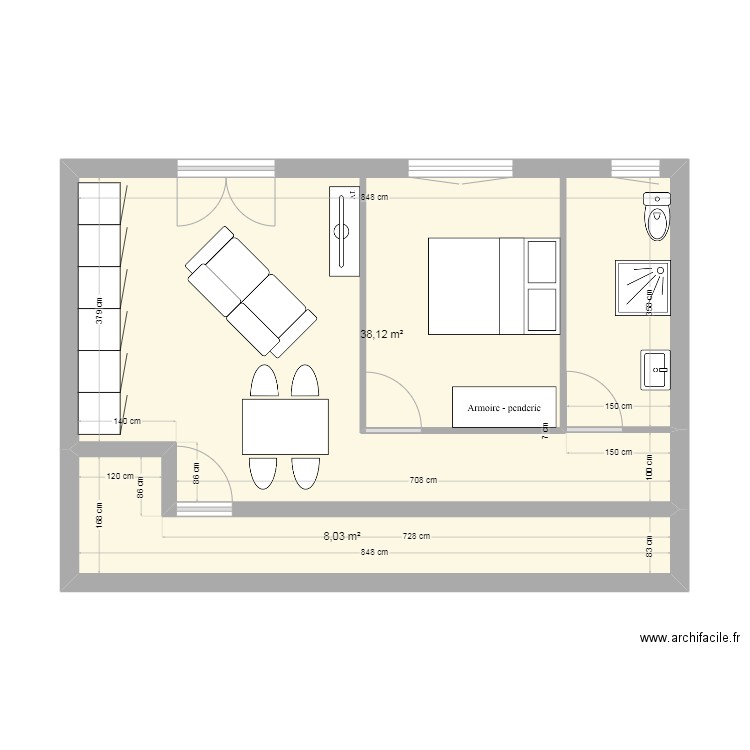 1er. Plan de 2 pièces et 46 m2