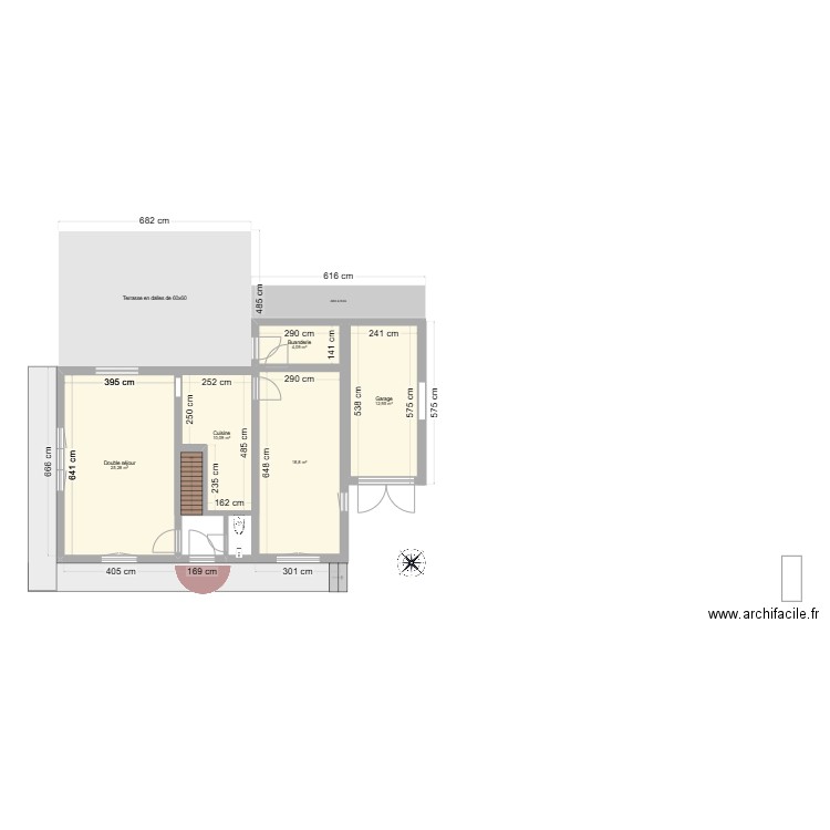 Timaison rez et abords. Plan de 5 pièces et 71 m2