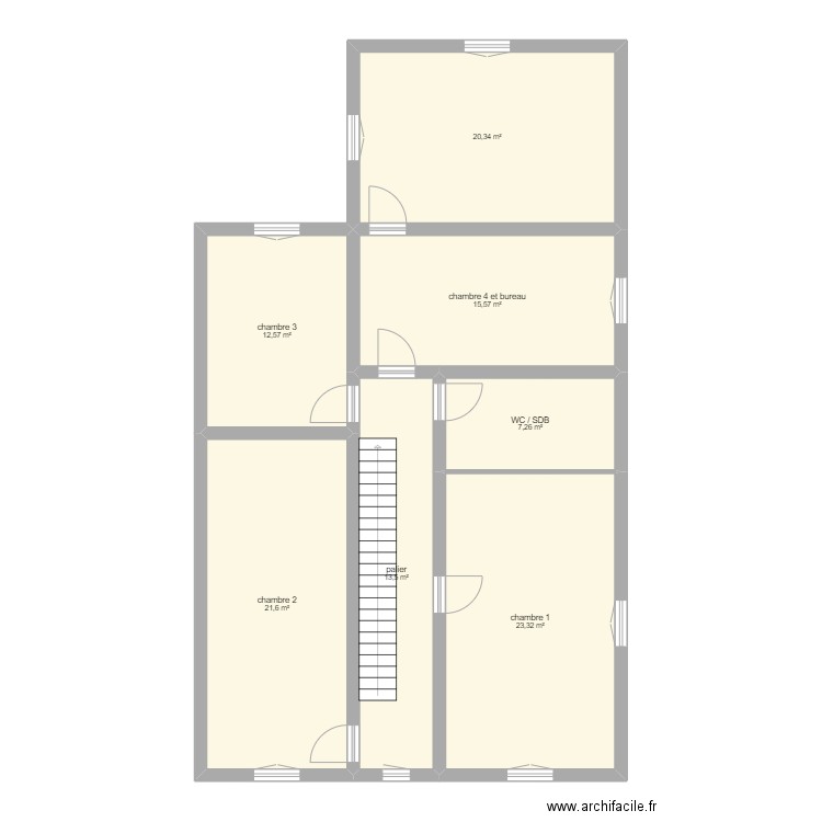 Etage Antoine et Laura. Plan de 7 pièces et 114 m2