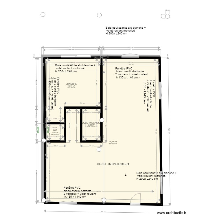 PLAN MESURE DE REL  APPARTEMENT DROIT . Plan de 4 pièces et 104 m2