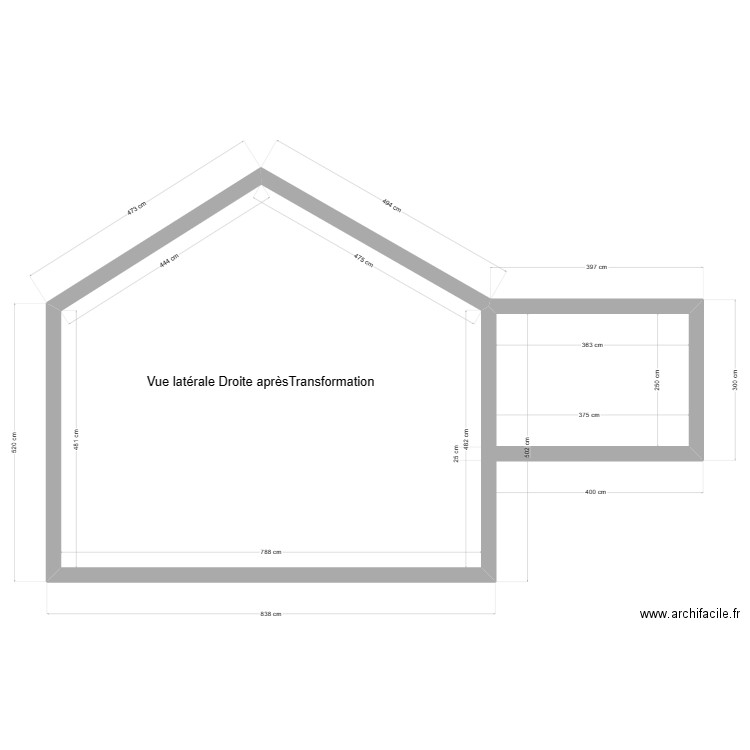 Vue latérale droite après. Plan de 1 pièce et 47 m2