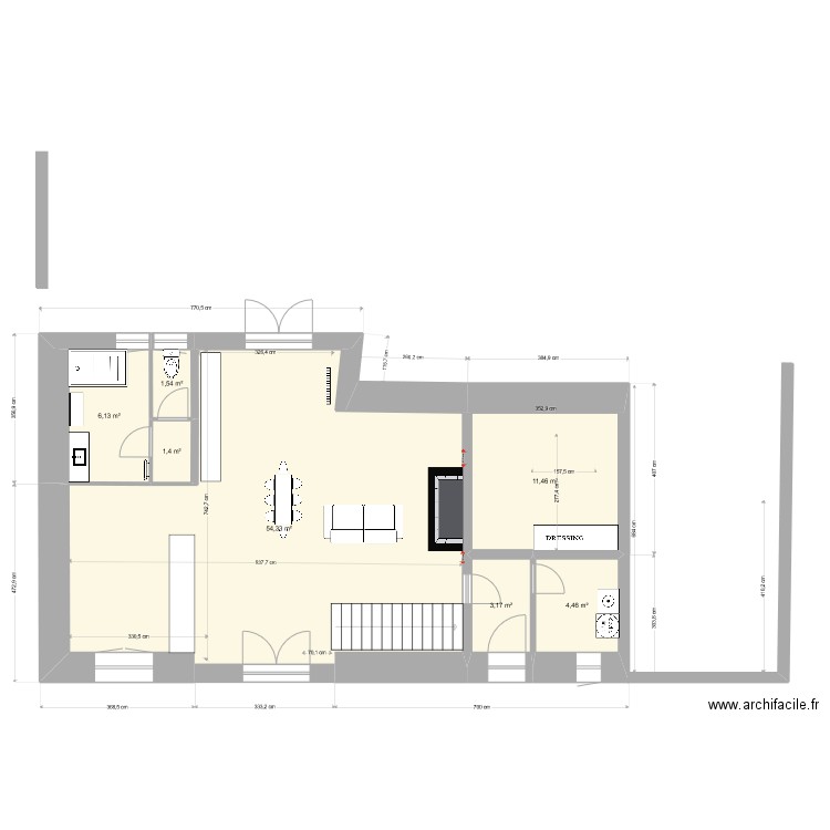 fouardières salle de bain. Plan de 9 pièces et 87 m2