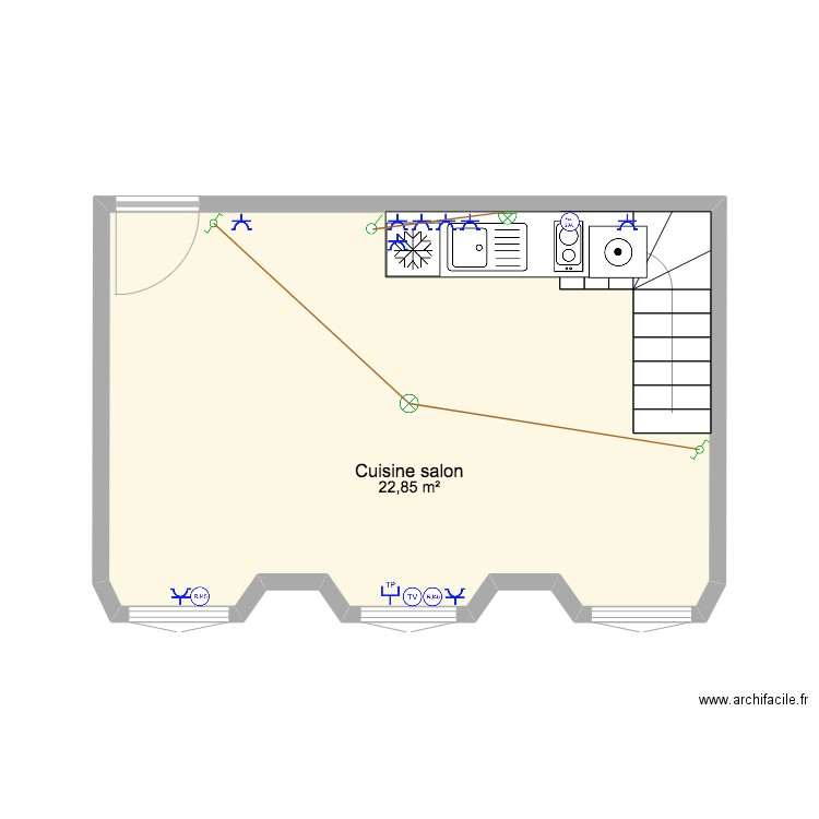 appartB. Plan de 1 pièce et 23 m2