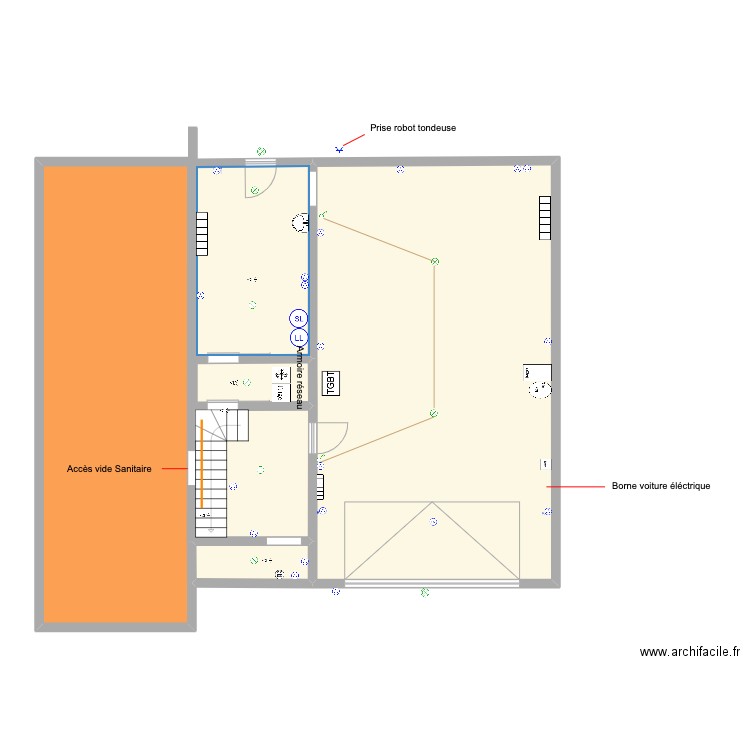 sous sol. Plan de 6 pièces et 138 m2