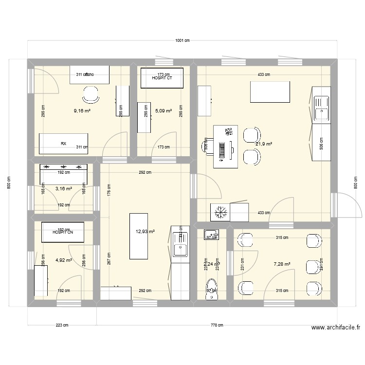 Cabinetv2. Plan de 8 pièces et 67 m2