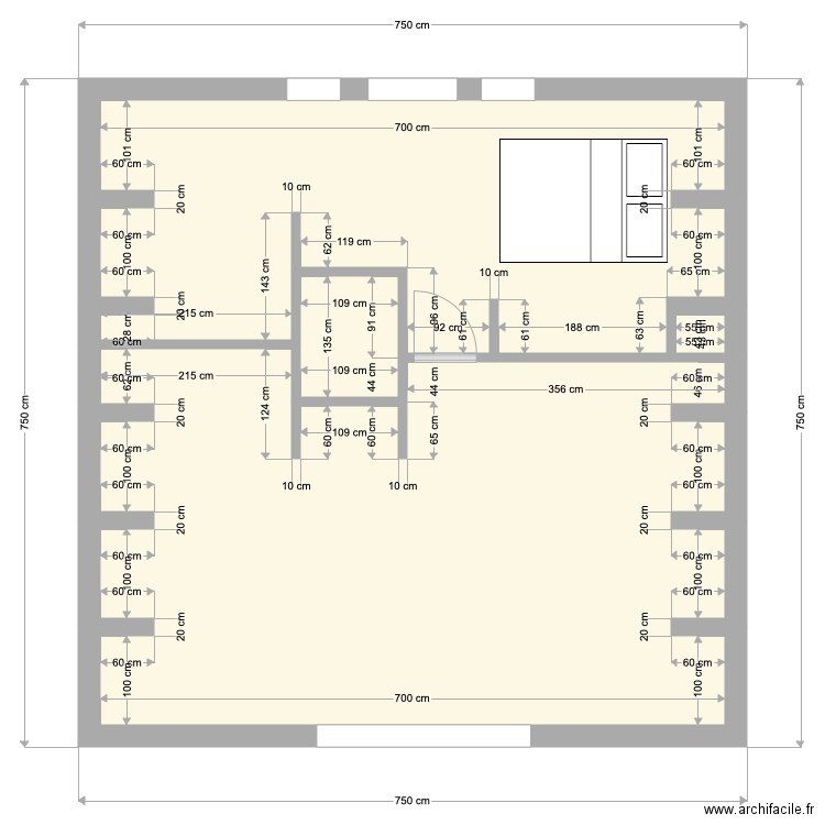 Plan Haut Reno. Plan de 4 pièces et 46 m2