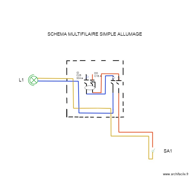 SCEMA MULTIFILAIRE SIMPLE ALLUMAGE . Plan de 3 pièces et 1 m2