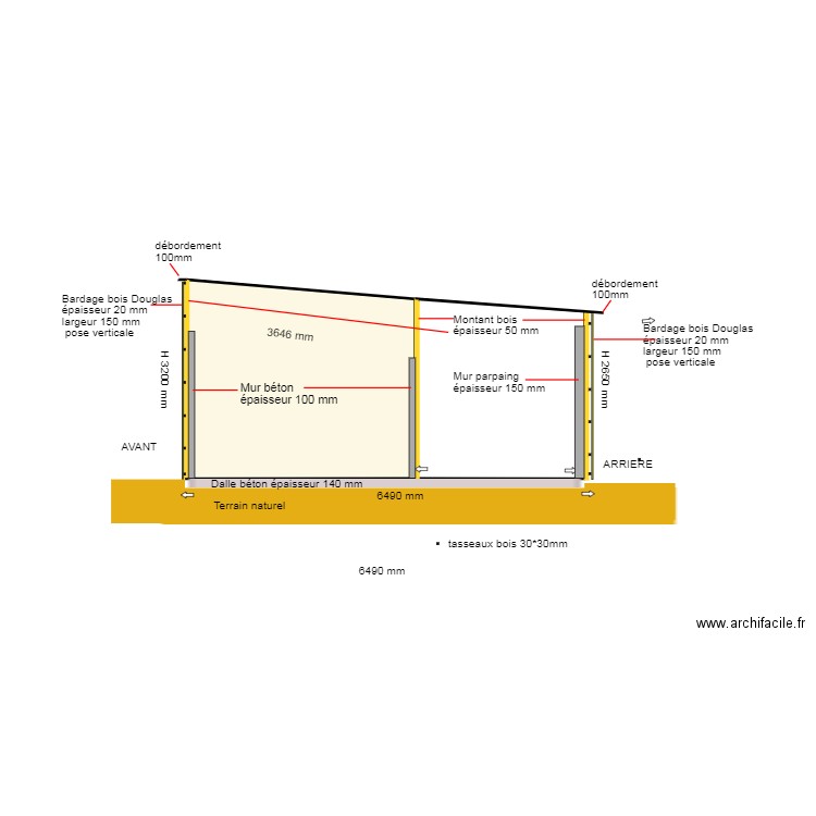 PLAN EN COUPE APRES RENOVATION. Plan de 1 pièce et 11 m2