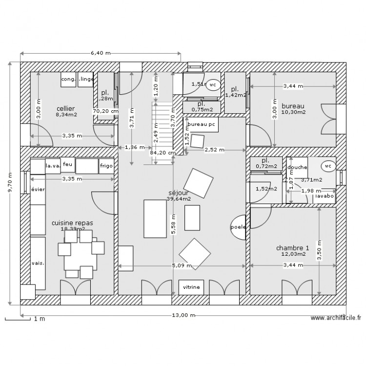 rdc100m2. Plan de 0 pièce et 0 m2