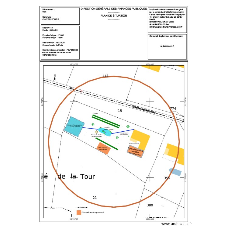 Plan de masse. Plan de 1 pièce et 65 m2