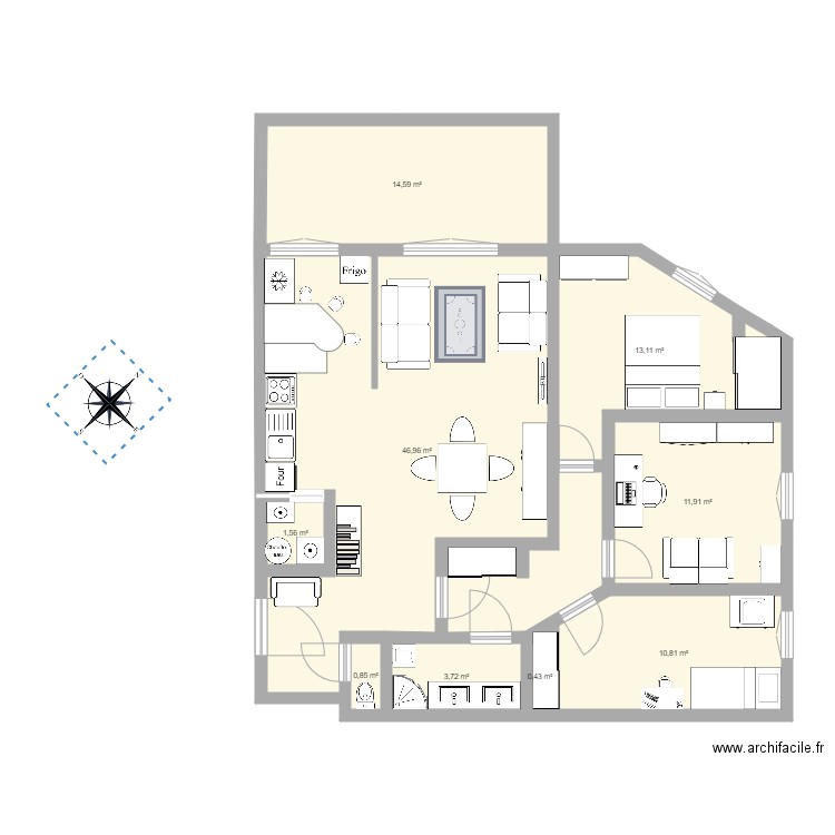 Kitchen. Plan de 9 pièces et 104 m2