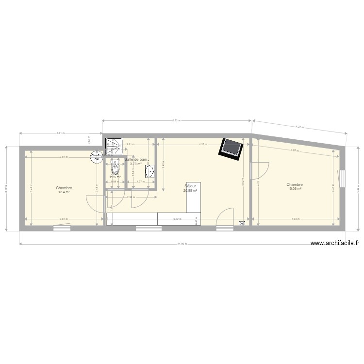 Hebert. Plan de 5 pièces et 53 m2