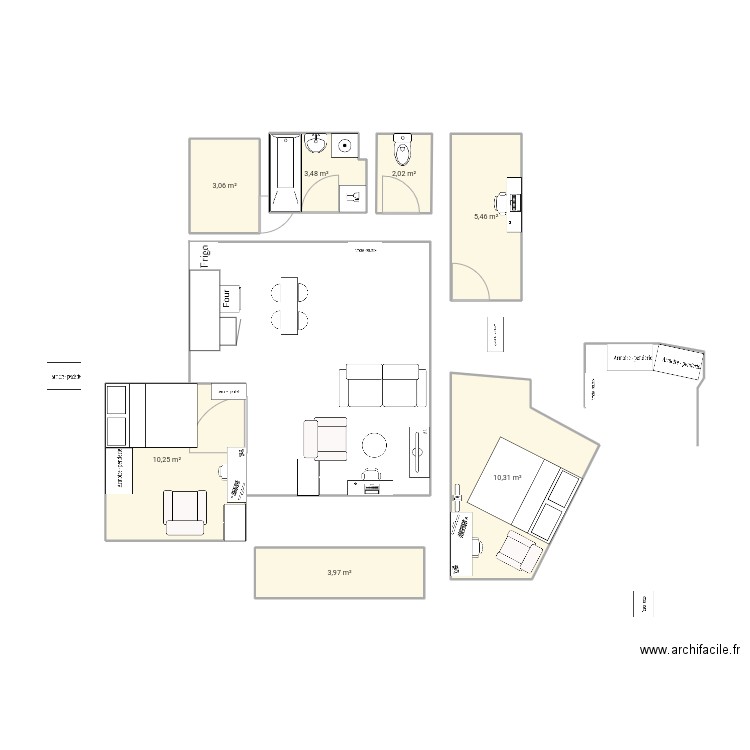 75019ok. Plan de 7 pièces et 39 m2