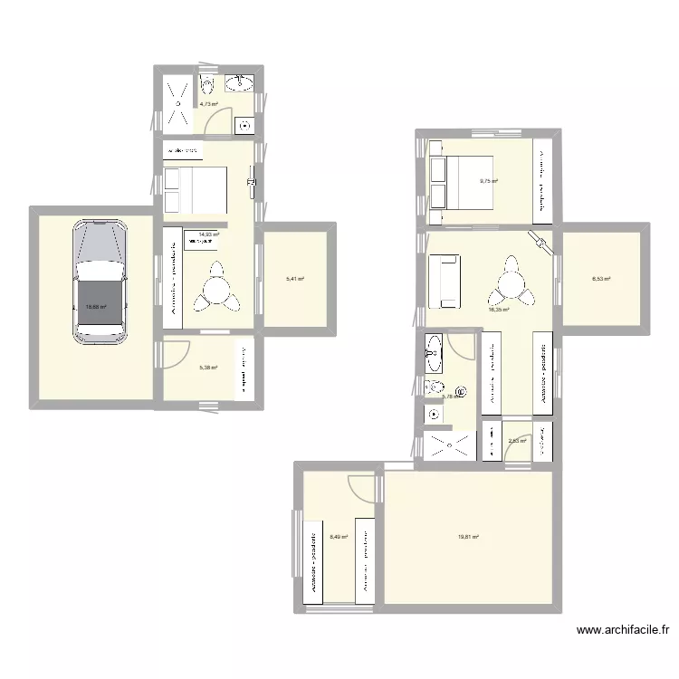 Hine 4. Plan de 12  et 118 m²
