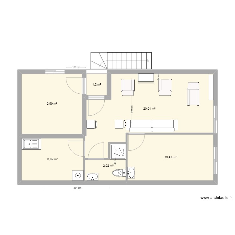 Salon soins. Plan de 6 pièces et 51 m2