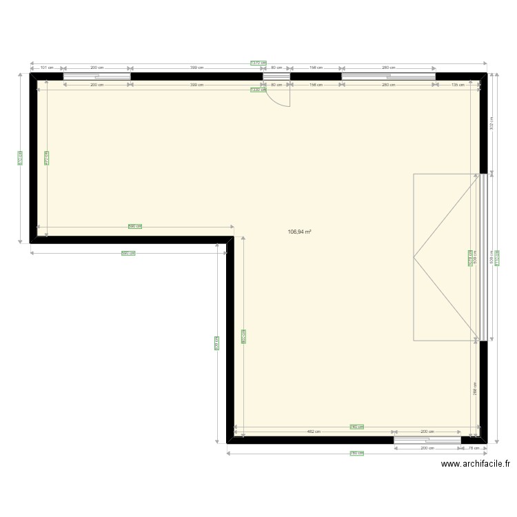 Vu en plan Soulard. Plan de 1 pièce et 107 m2