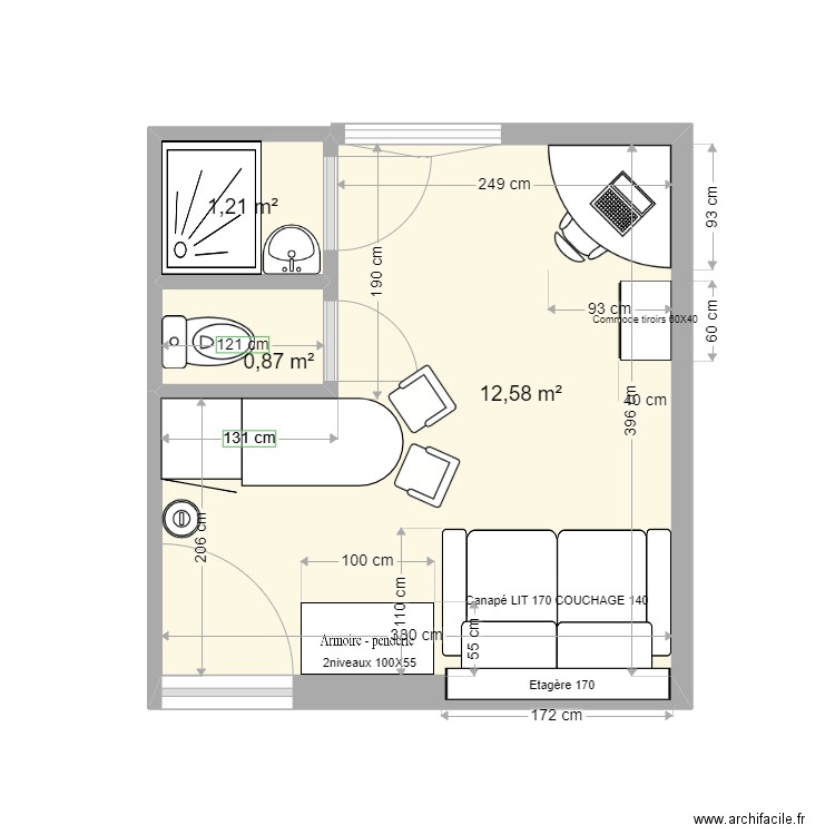 franbourgois 3. Plan de 3 pièces et 15 m2