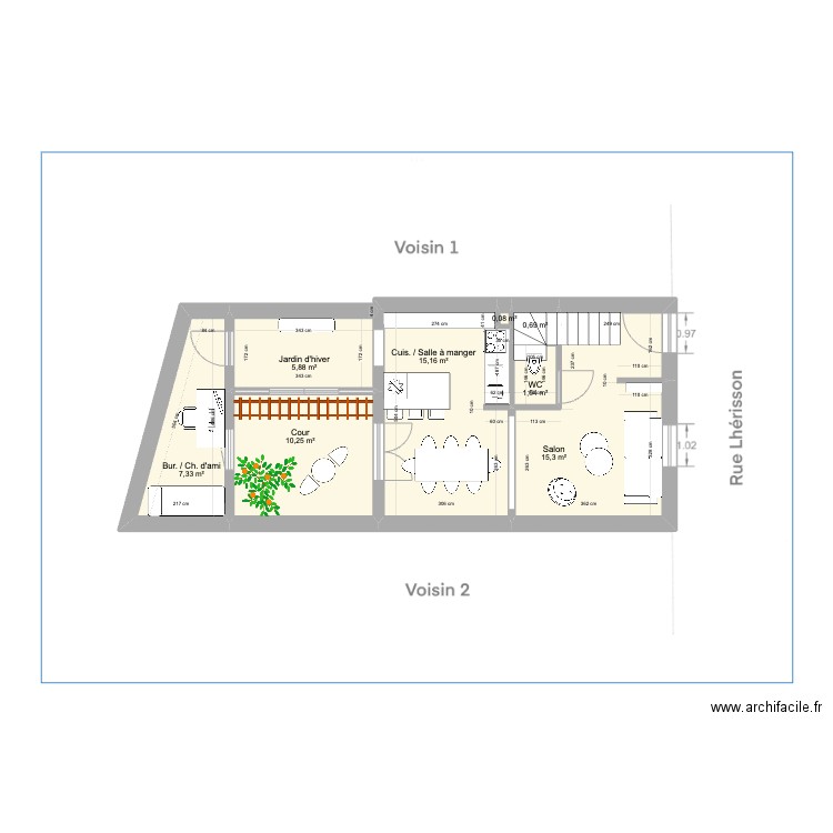 Maison Lherisson. Plan de 8 pièces et 56 m2