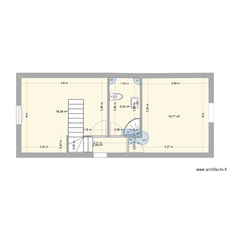 45 m2. Plan de 4 pièces et 39 m2