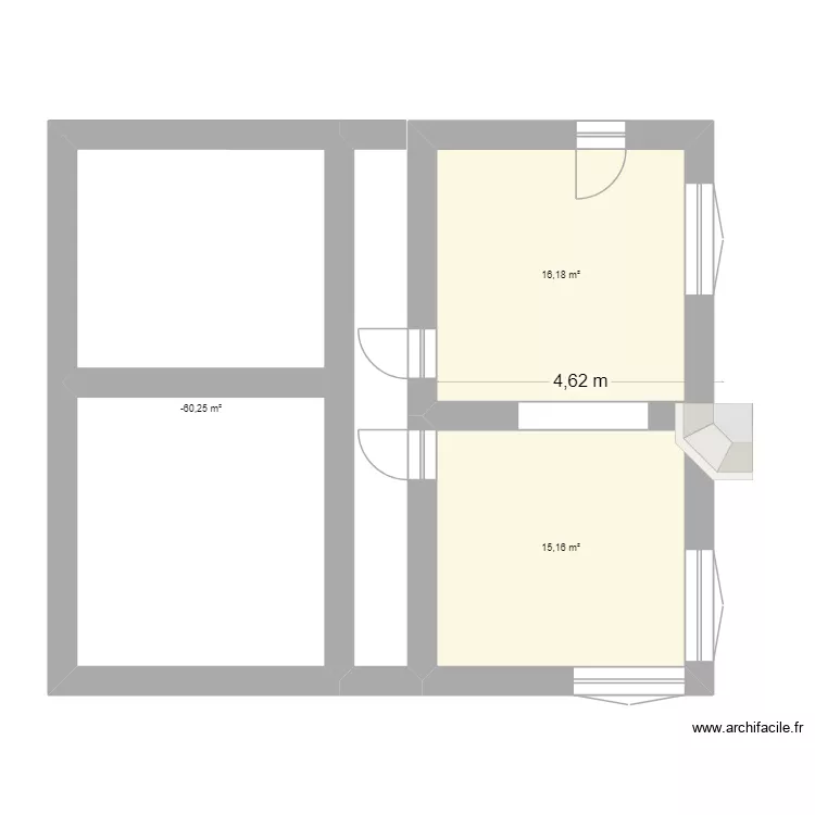 PLAN RDC. Plan de 3 Pièces et 63 m²