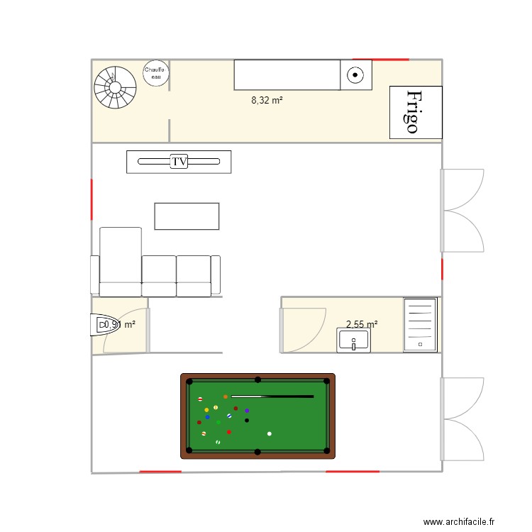 sous sol actuel. Plan de 3 pièces et 12 m2