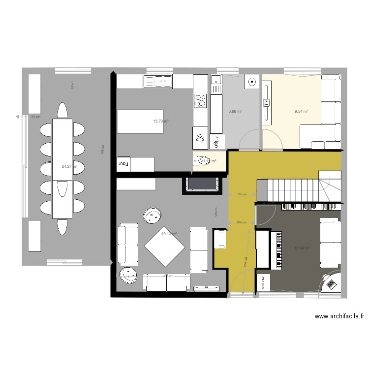 détail pièces de vie essai9. Plan de 8 pièces et 99 m2