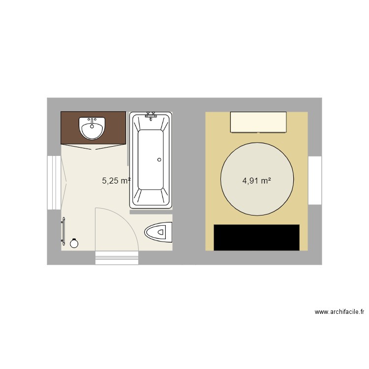 sdb bureau. Plan de 2 pièces et 10 m2