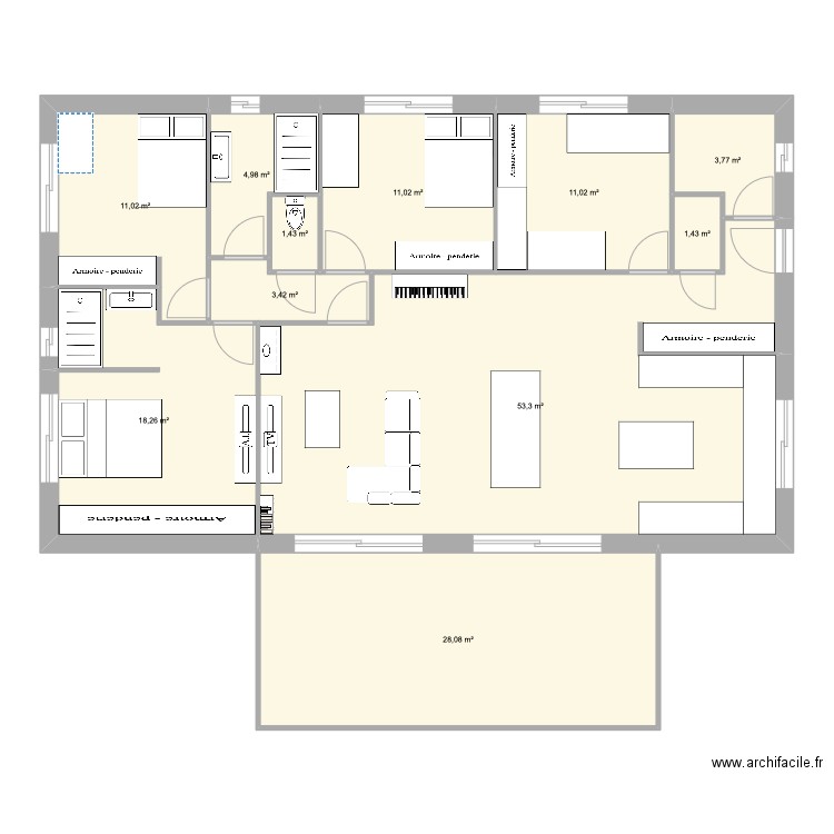 Maison2niveau. Plan de 11 pièces et 148 m2