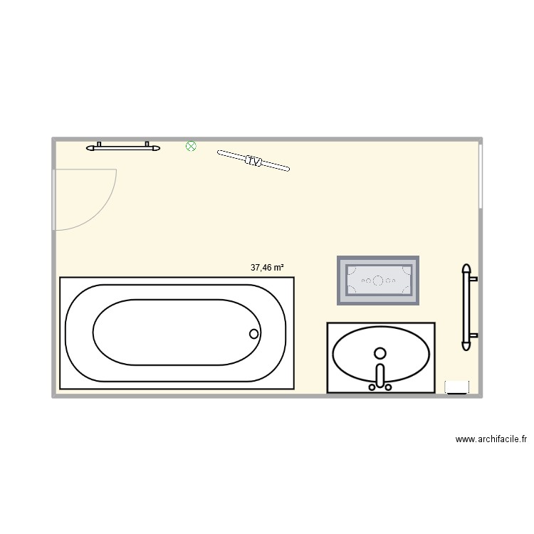 sdb soso. Plan de 1 pièce et 37 m2