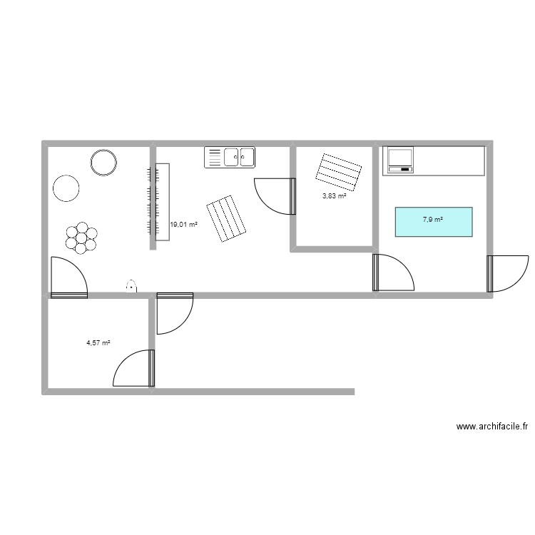 ex at ab. Plan de 4 pièces et 35 m2