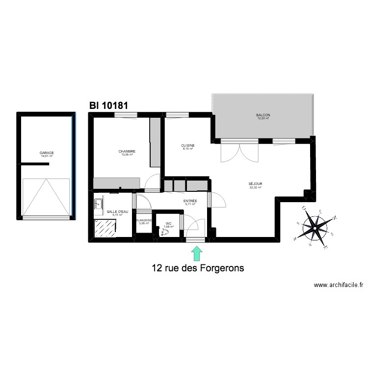 BI 10181. Plan de 15 pièces et 86 m2