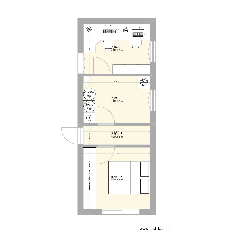 Bureau. Plan de 4 pièces et 27 m2