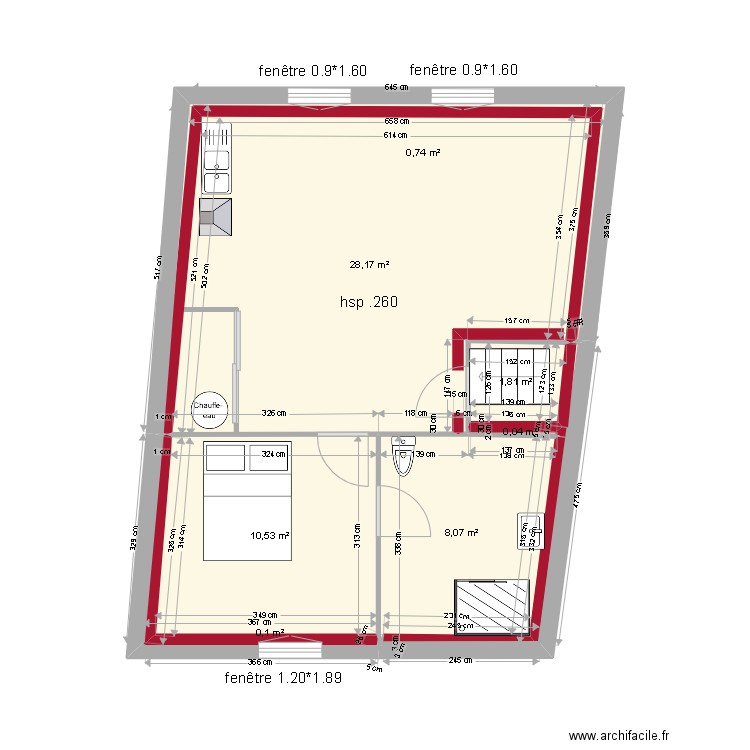 etage 1. Plan de 8 pièces et 50 m2