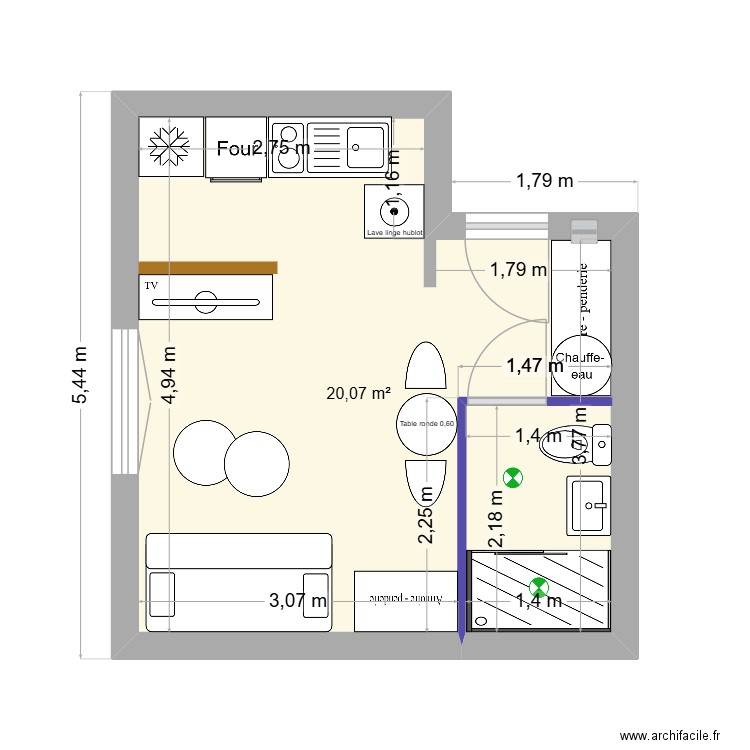 Savigny 2. Plan de 1 pièce et 21 m2
