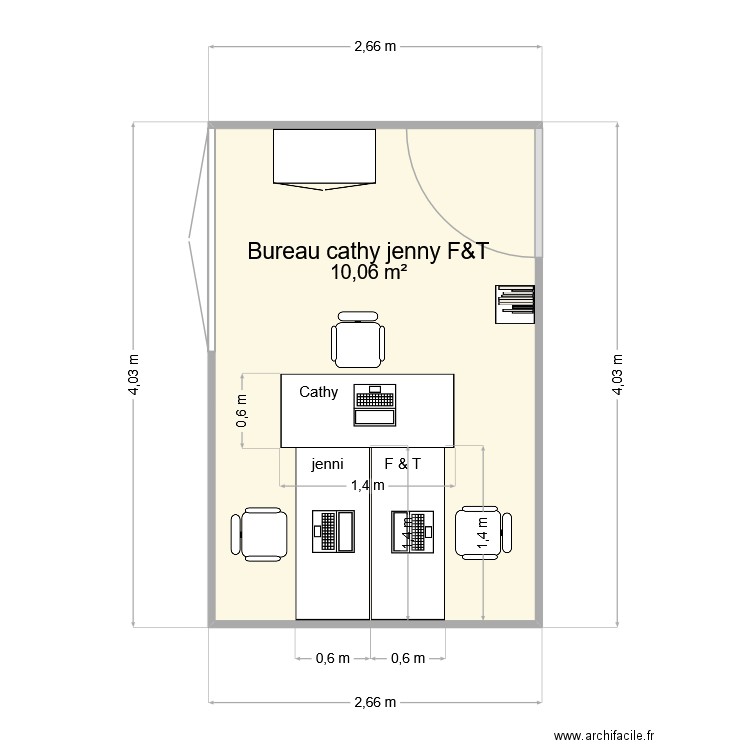 bureau j et C. Plan de 1 pièce et 10 m2