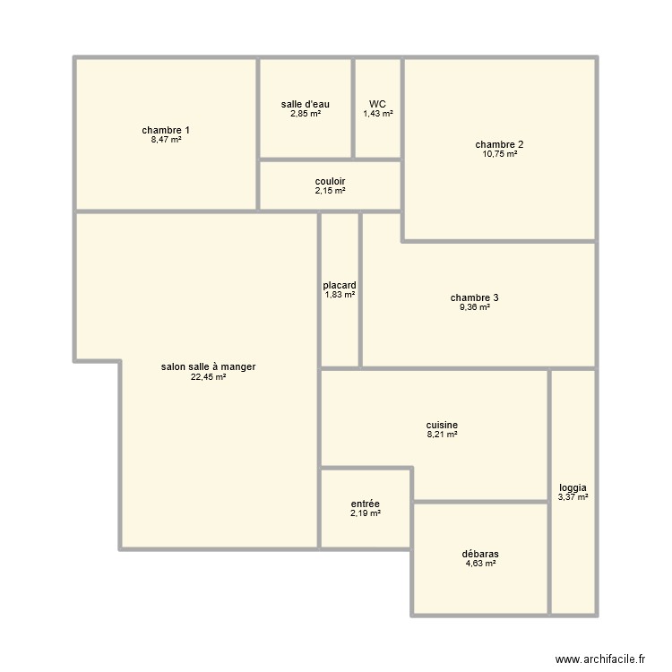 blidah 1. Plan de 12 pièces et 78 m2