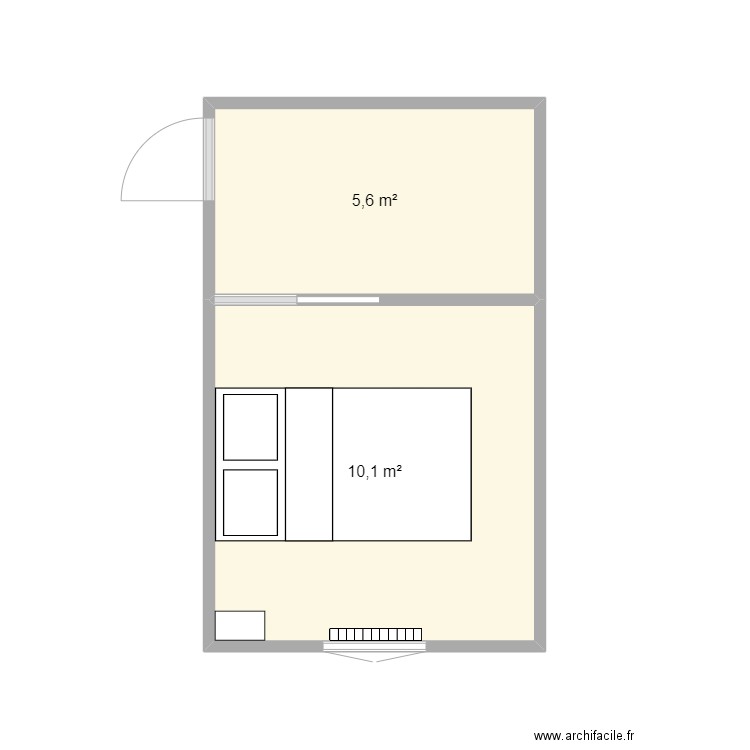 chambre. Plan de 2 pièces et 16 m2