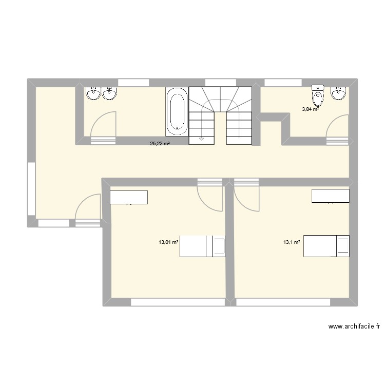plan 1. Plan de 4 pièces et 55 m2
