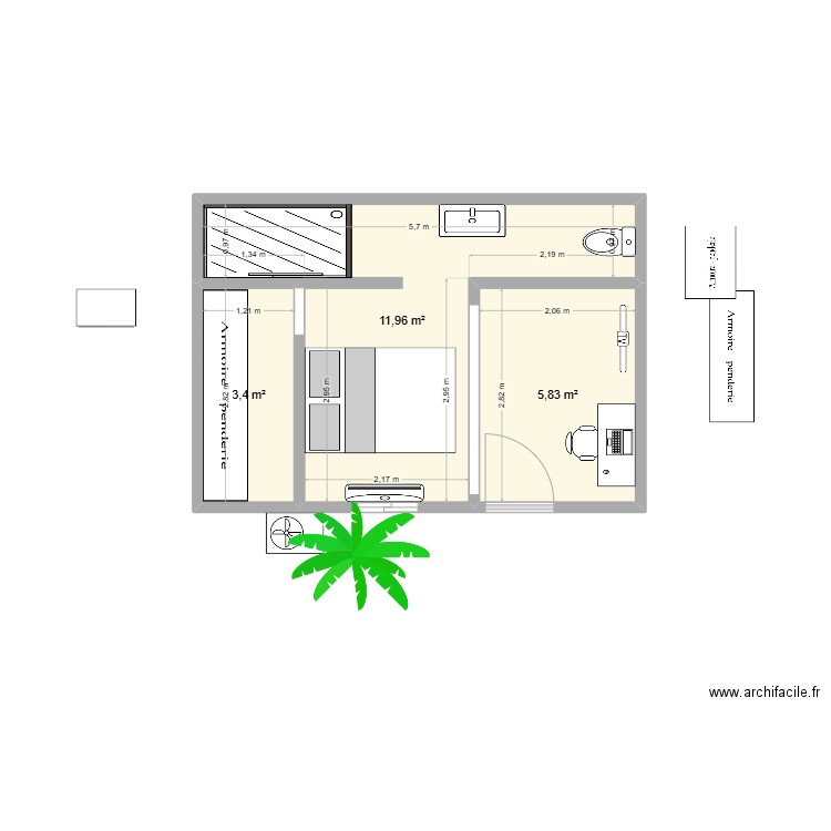 projet hikka. Plan de 3 pièces et 21 m2
