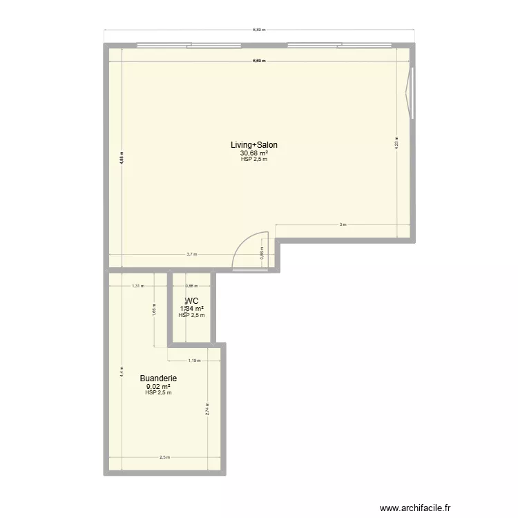 Premier jet maison. Plan de 3 pièces et 41 m²