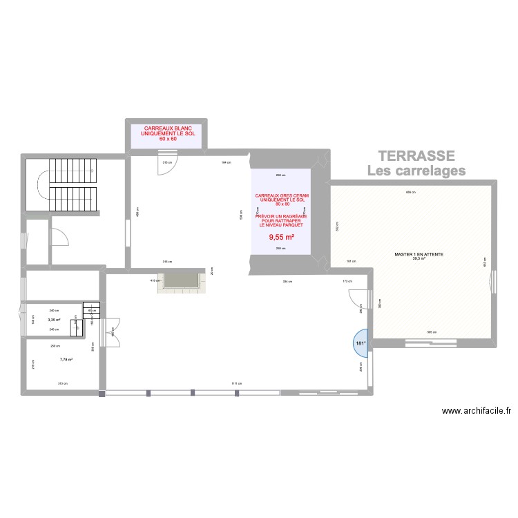 TERRASSE Les carrelages. Plan de 12 pièces et 165 m2