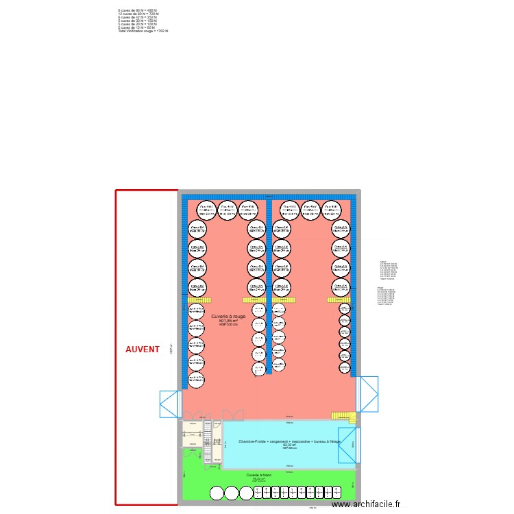 Cuverie Auvonne Rouge Emplacement central AUVENT SUD. Plan de 19 pièces et 848 m2