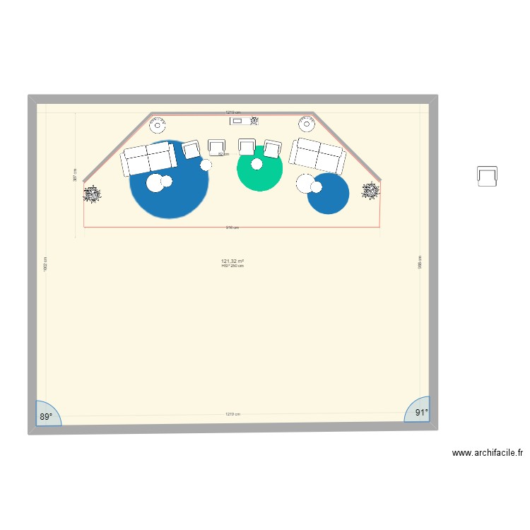 Banque Pop  fauteuil 3 2e partie. Plan de 1 pièce et 121 m2