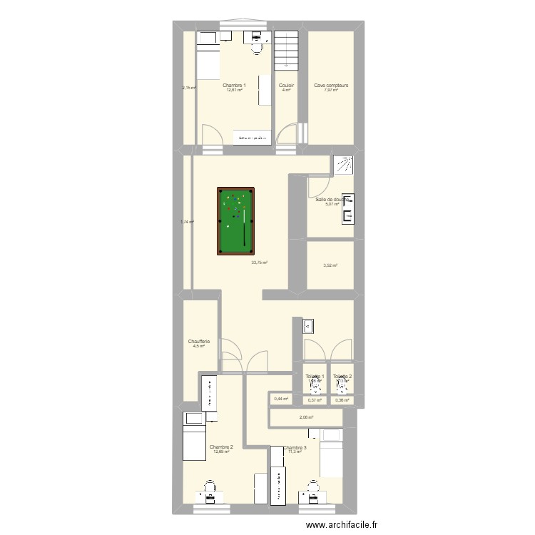 Dolez sous-sol situation projetée. Plan de 17 pièces et 105 m2